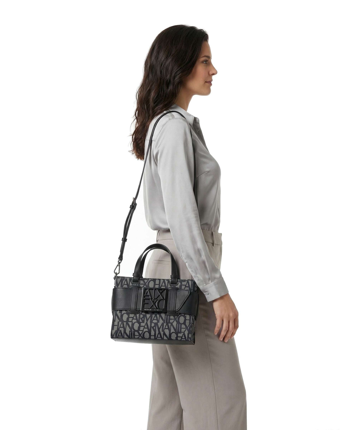 Armani Exchange Top Handle Bag – Beige / Black 3