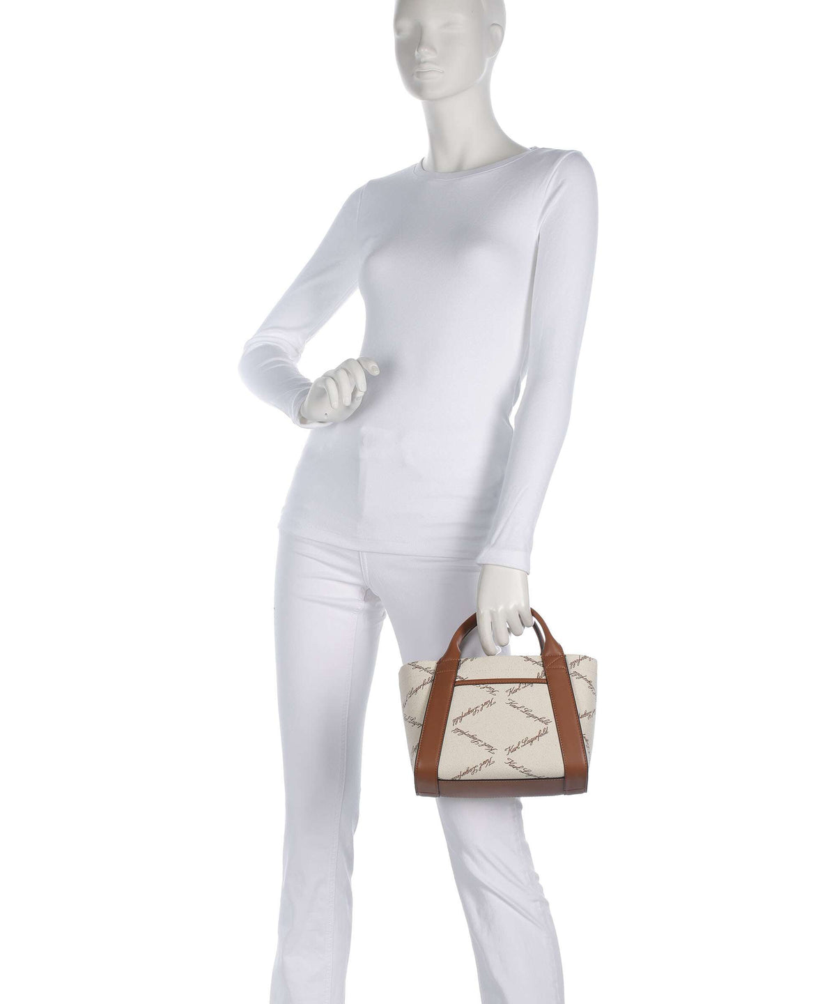 Karl Lagerfeld Top Handle Bag – Natural Canvas / Tan 3